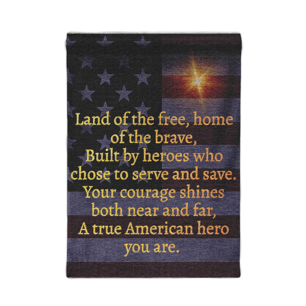 f Woven Wall Tapestry — Patriotic American Flag with Inspirational Hero Poem (2-tone gold text)