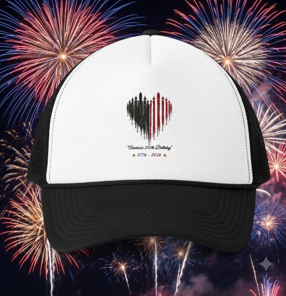 Patriotic Heart Trucker Cap — Veterans 1775–2026 Memorial Hat