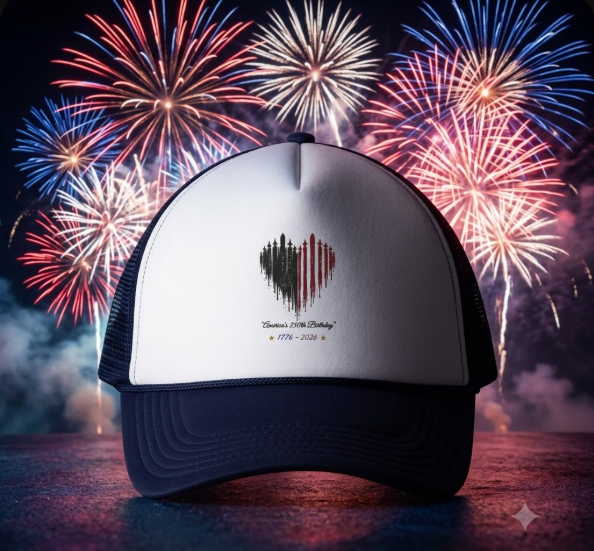 Patriotic Heart Trucker Cap — Veterans 1775–2026 Memorial Hat