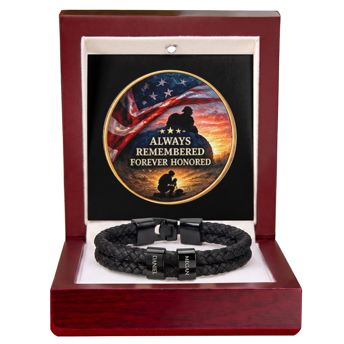 Always Remembered Forever Honored Leather Beaded Bracelet