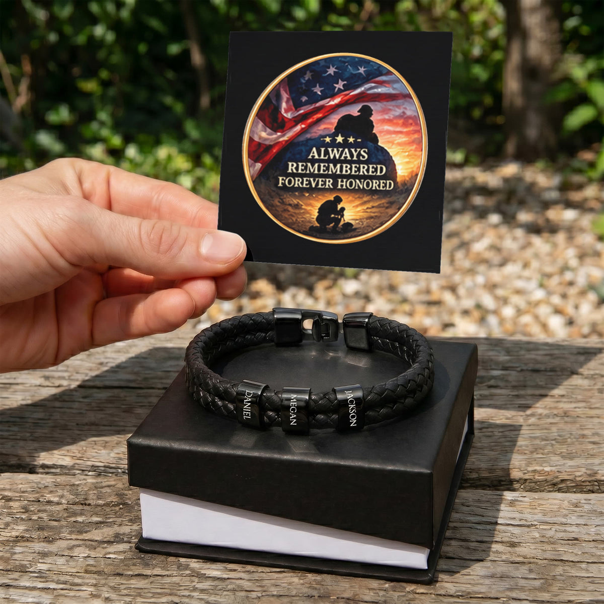 Always Remembered Forever Honored Leather Beaded Bracelet