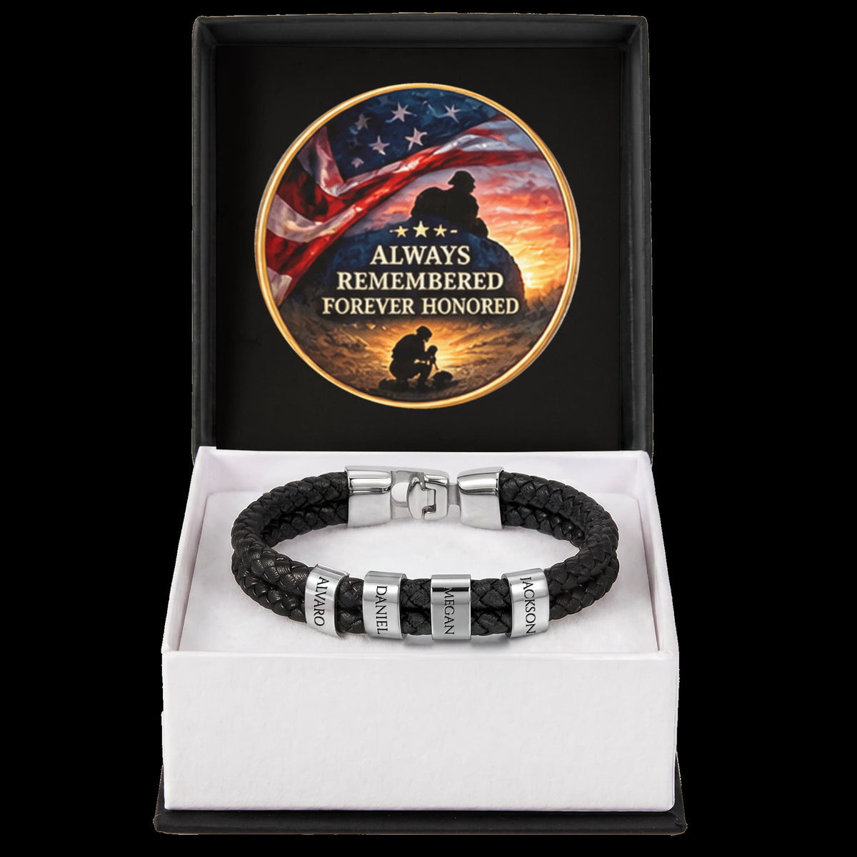 Always Remembered Forever Honored Leather Beaded Bracelet