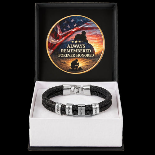 Always Remembered Forever Honored Leather Beaded Bracelet