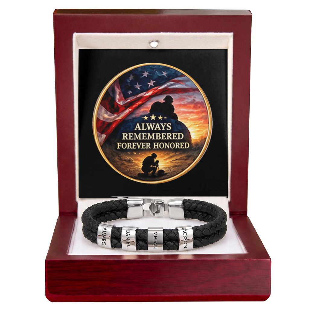 Always Remembered Forever Honored Leather Beaded Bracelet