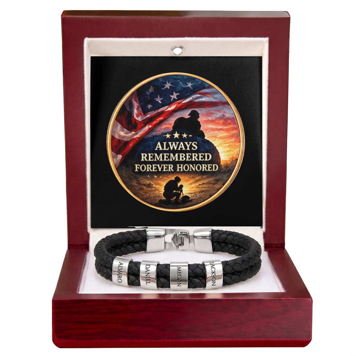 Always Remembered Forever Honored Leather Beaded Bracelet