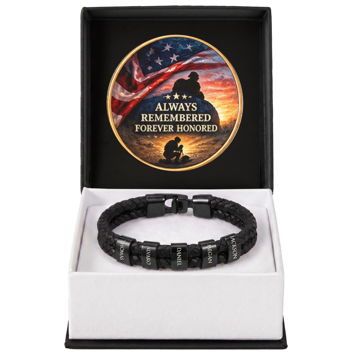Always Remembered Forever Honored Leather Beaded Bracelet