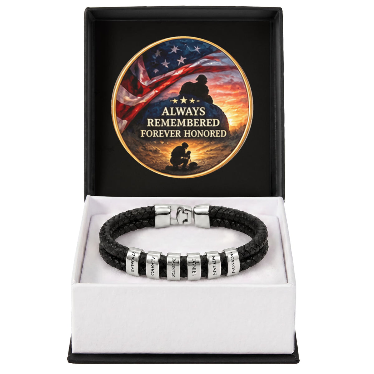 Always Remembered Forever Honored Leather Beaded Bracelet